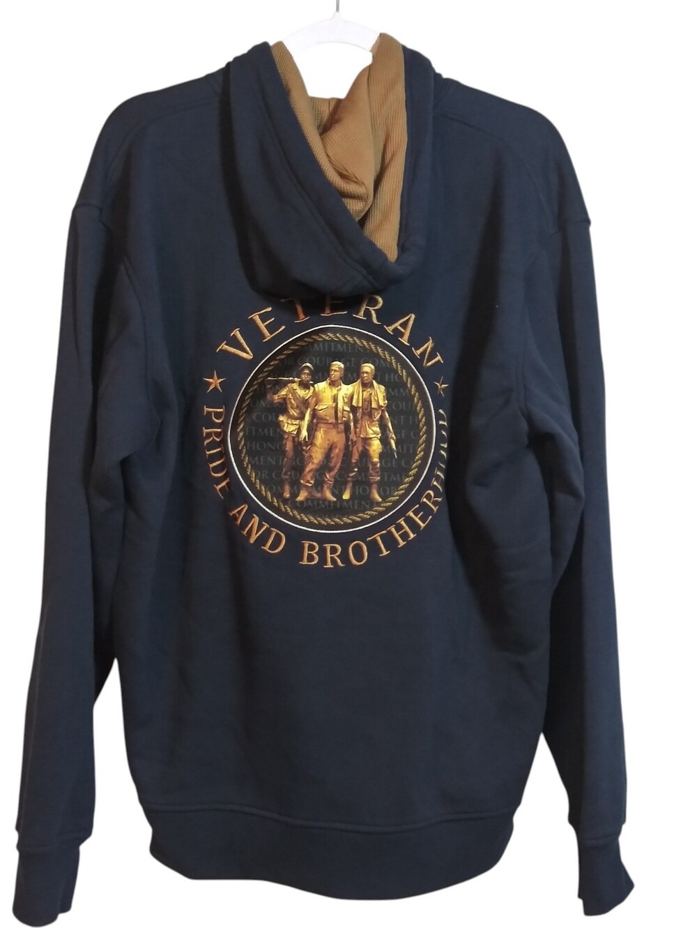 Bradford Exchange Veteran 'Pride and Brotherhood' Navy Blue Hooded Sweatshirt M